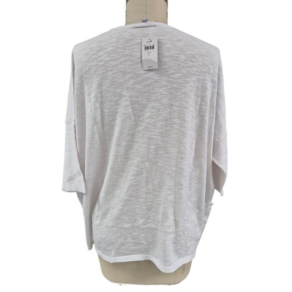 NWT J Jill White Cotton/Linen T Shirt 3/4 Sleeves  Pockets Sz L - Picture 3 of 4